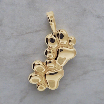 Gold Twin Paw Print Pendant Made to order - Le Dragon Argenté