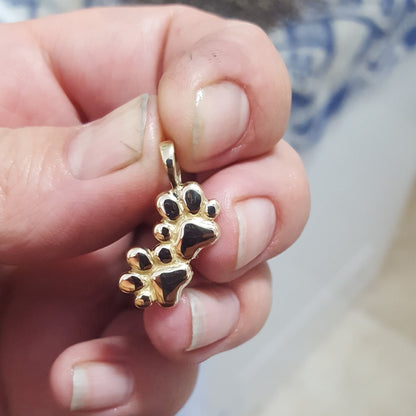 Gold Twin Paw Print Pendant Made to order - Le Dragon Argenté