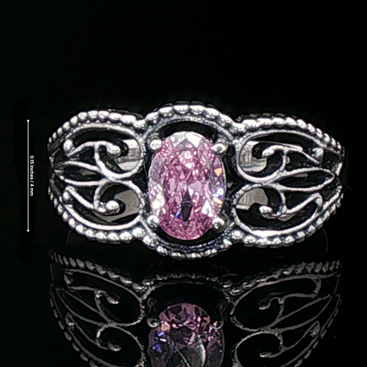 Gothic Style Filigree Birthstone Ring in Sterling Silver - Le Dragon Argenté