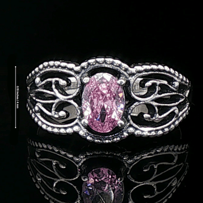 Gothic Style Filigree Birthstone Ring in Sterling Silver - Le Dragon Argenté