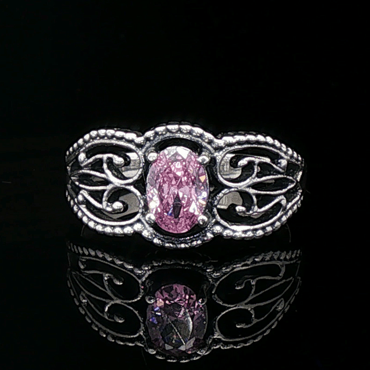 Gothic Style Filigree Birthstone Ring in Sterling Silver - Le Dragon Argenté