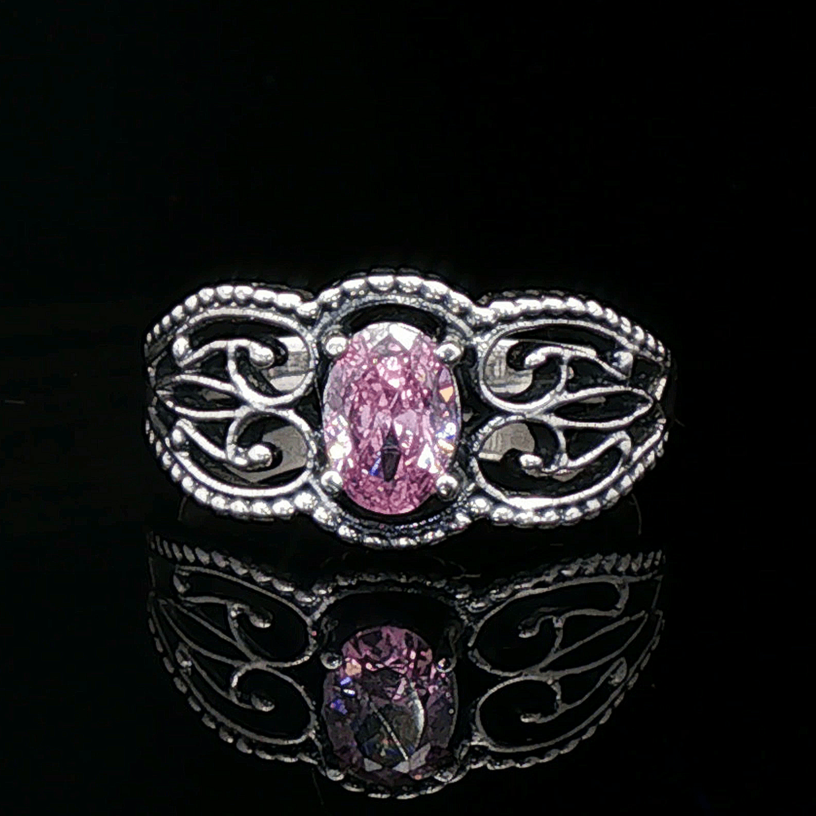 Gothic Style Filigree Birthstone Ring in Sterling Silver - Le Dragon Argenté
