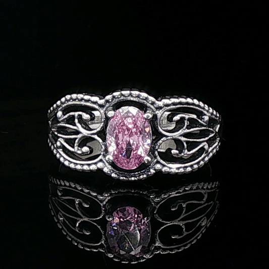 Gothic Style Filigree Birthstone Ring in Sterling Silver - Le Dragon Argenté