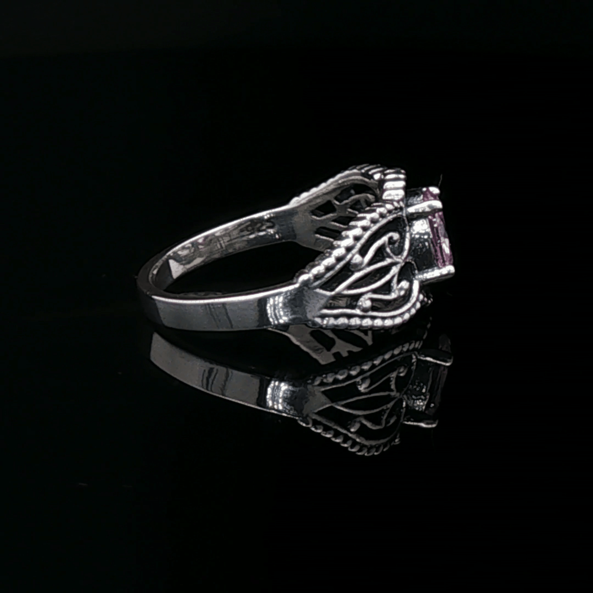 Gothic Style Filigree Birthstone Ring in Sterling Silver - Le Dragon Argenté