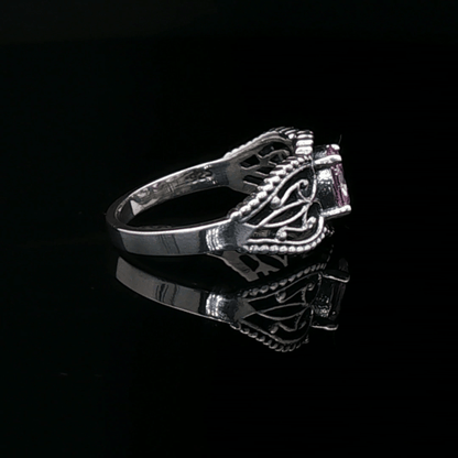 Gothic Style Filigree Birthstone Ring in Sterling Silver - Le Dragon Argenté