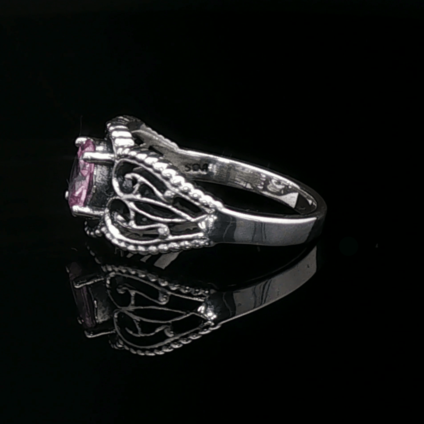 Gothic Style Filigree Birthstone Ring in Sterling Silver - Le Dragon Argenté
