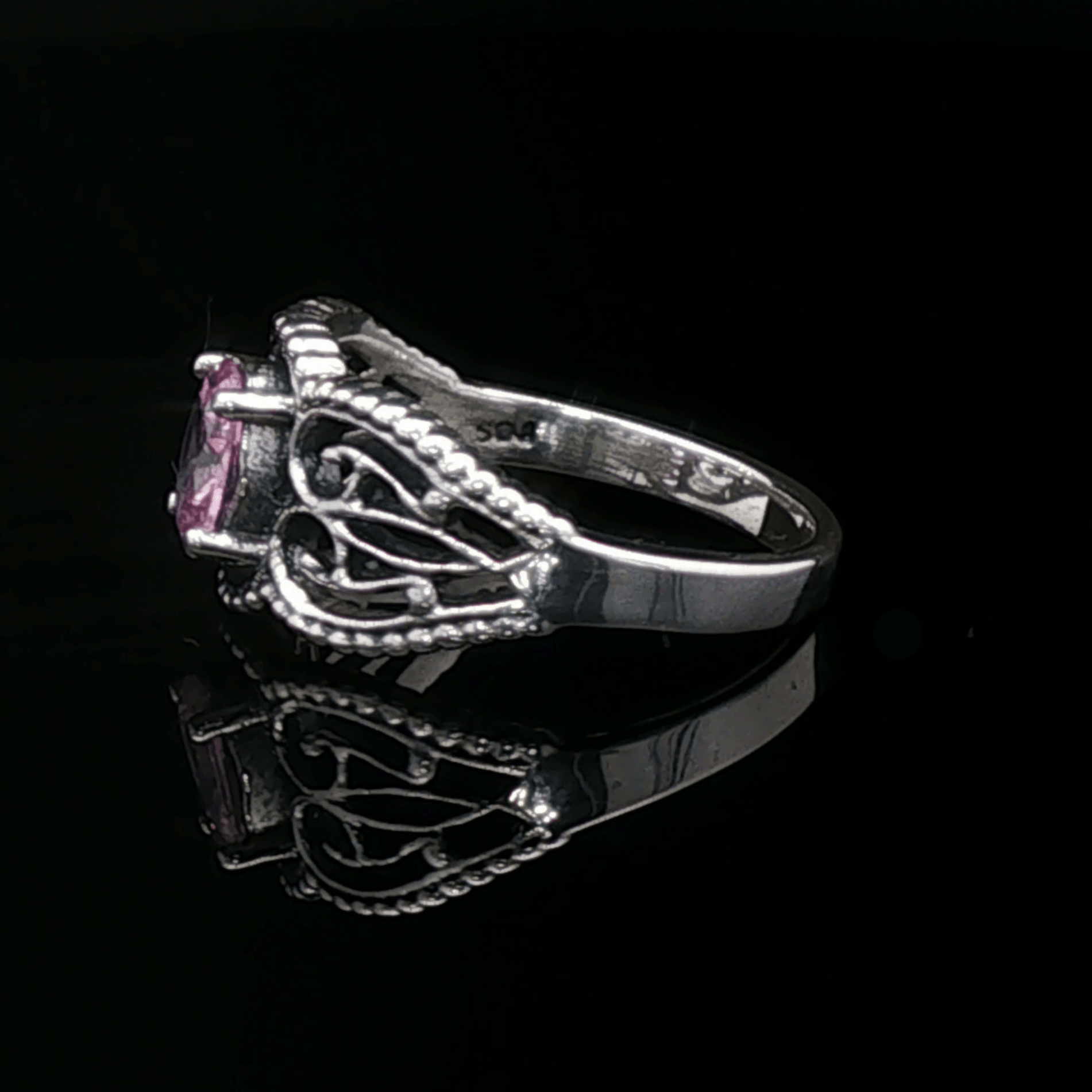 Gothic Style Filigree Birthstone Ring in Sterling Silver - Le Dragon Argenté