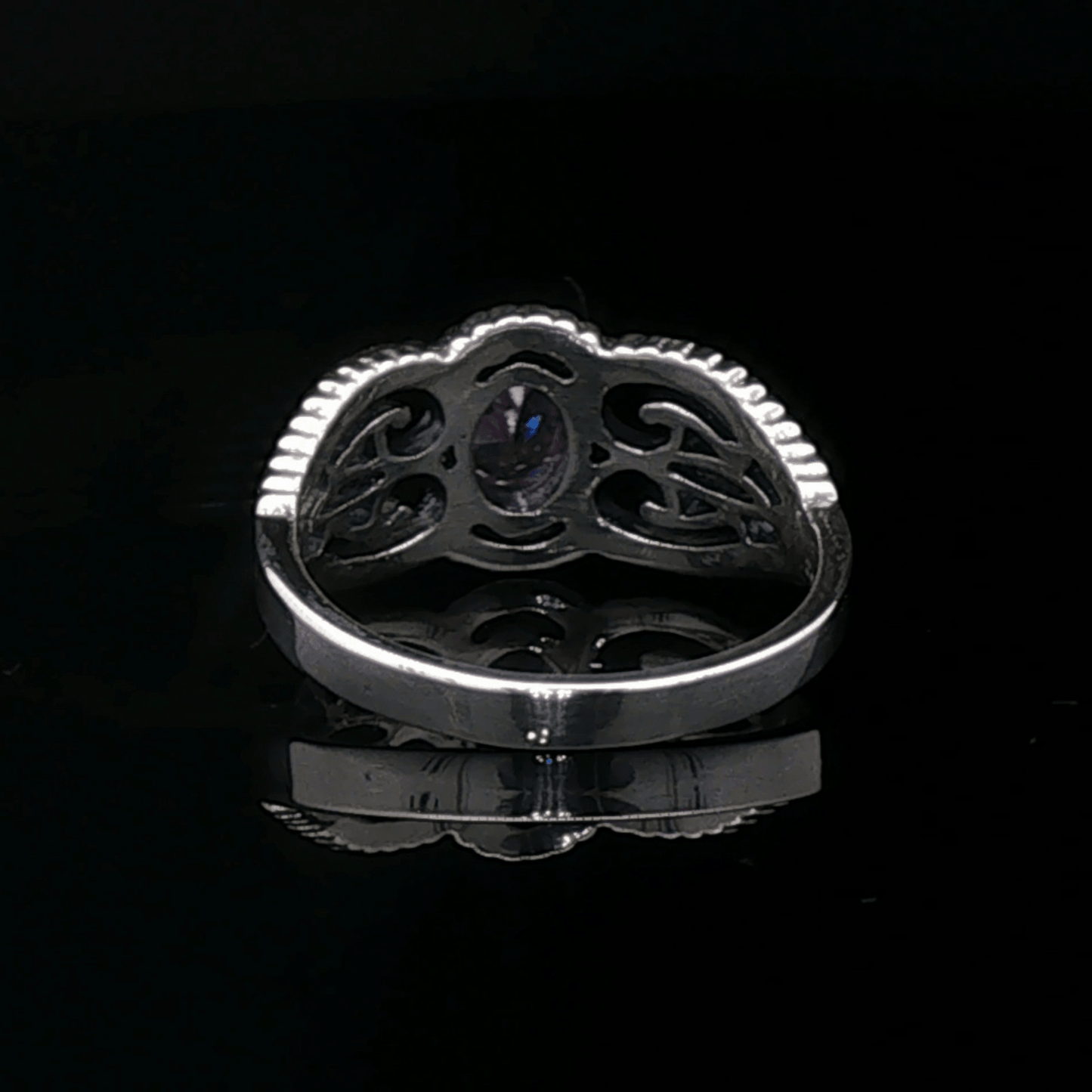 Gothic Style Filigree Birthstone Ring in Sterling Silver - Le Dragon Argenté