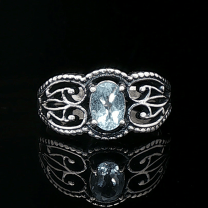 Gothic Style Filigree Ring with Gemstone in Sterling Silver - Le Dragon Argenté