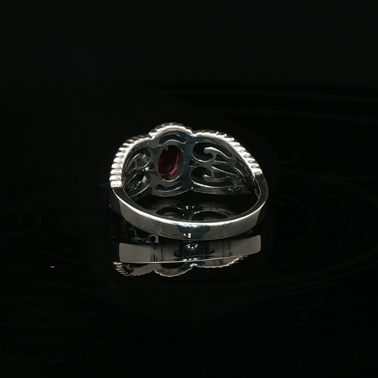 Gothic Style Filigree Ring with Gemstone in Sterling Silver - Le Dragon Argenté