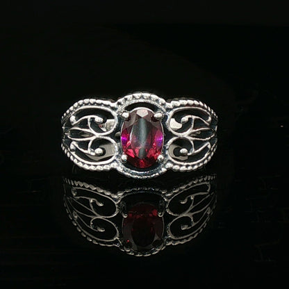 Gothic Style Filigree Ring with Gemstone in Sterling Silver - Le Dragon Argenté