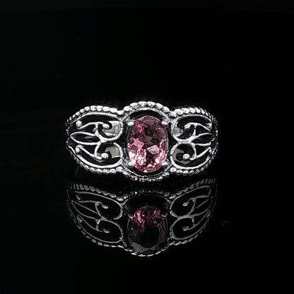 Gothic Style Filigree Ring with Gemstone in Sterling Silver - Le Dragon Argenté