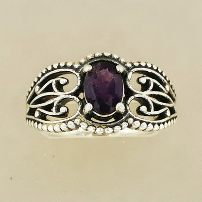 Gothic Style Filigree Birthstone Ring in Sterling Silver