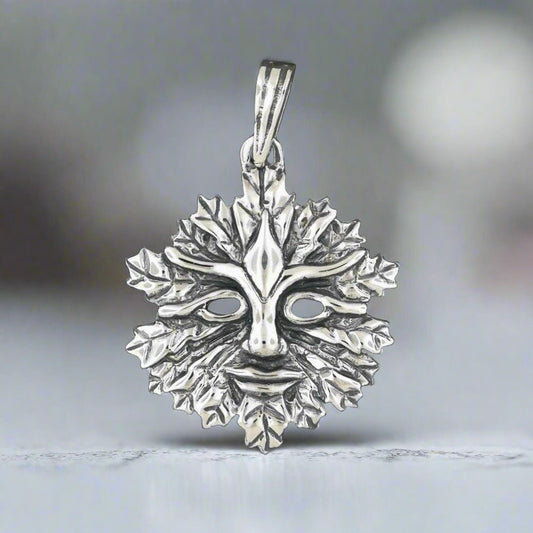 Green Man Pendant With Open Eyes in Sterling Silver or Antique Bronze - Le Dragon Argenté