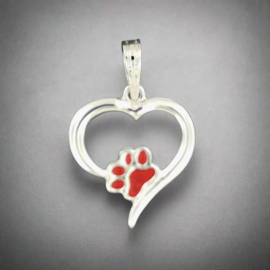 Heart and Paw Print Pendant in Sterling Silver or Antique Bronze - Le Dragon Argenté