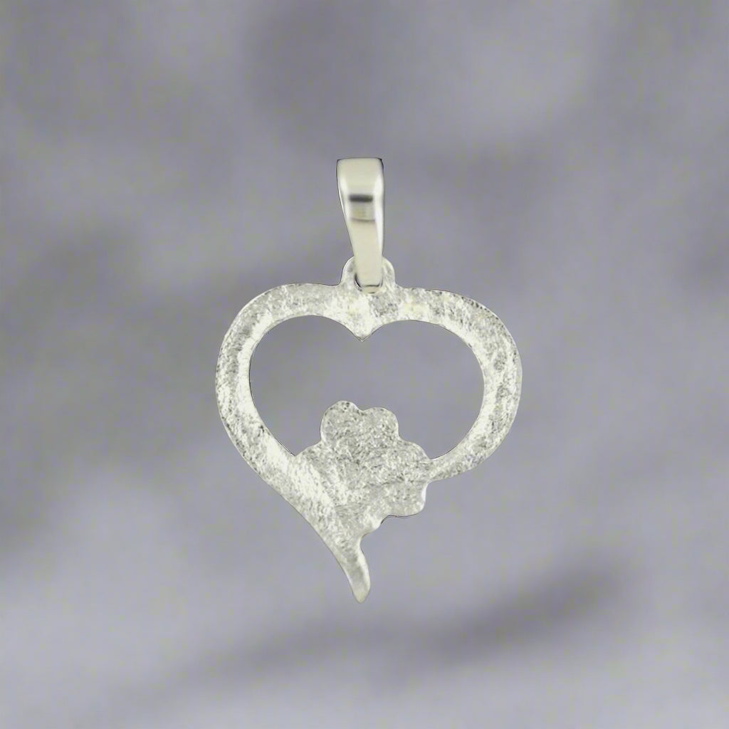 Heart and Paw Print Pendant in Sterling Silver or Antique Bronze - Le Dragon Argenté