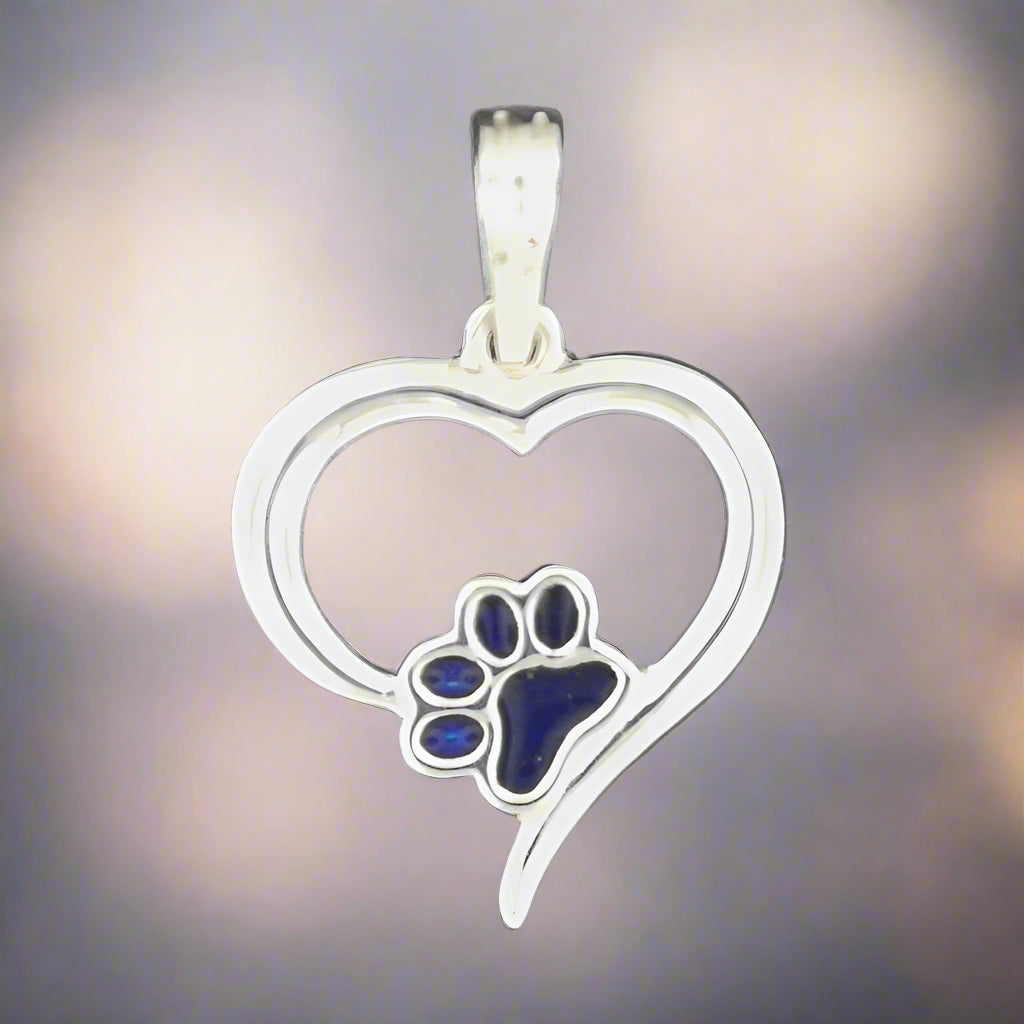 Heart and Paw Print Pendant in Sterling Silver or Antique Bronze - Le Dragon Argenté