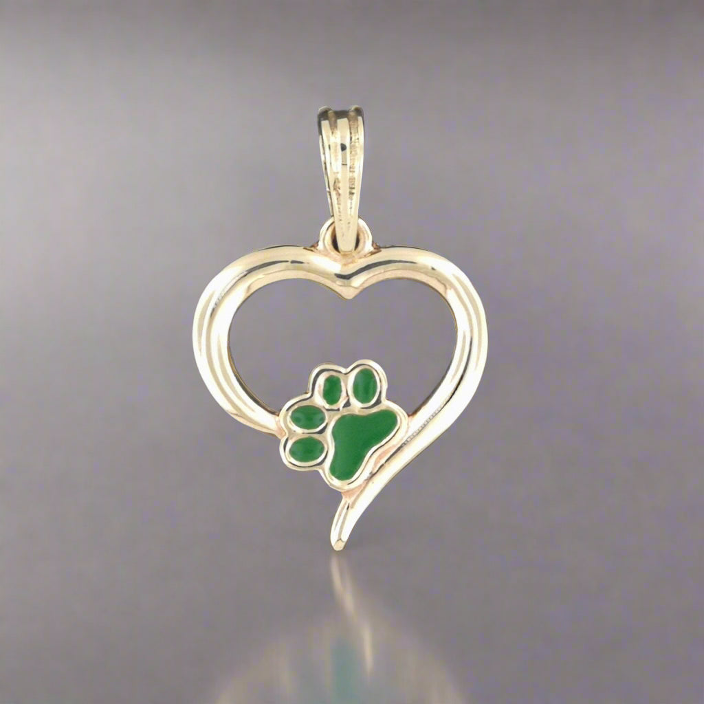 Heart and Paw Print Pendant in Sterling Silver or Antique Bronze - Le Dragon Argenté