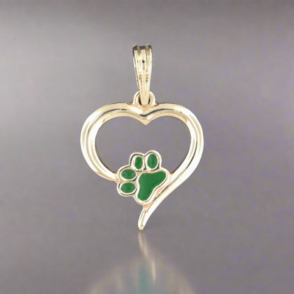 Heart and Paw Print Pendant in Sterling Silver or Antique Bronze - Le Dragon Argenté