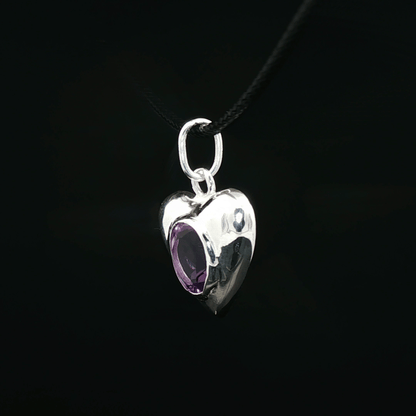Heart Pendant with 10x8mm Amethyst in Sterling Silver - Le Dragon Argenté - Live Sale - 