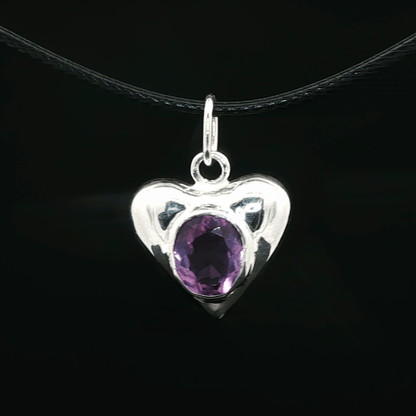 Heart Pendant with 10x8mm Amethyst in Sterling Silver - Le Dragon Argenté - Live Sale - 