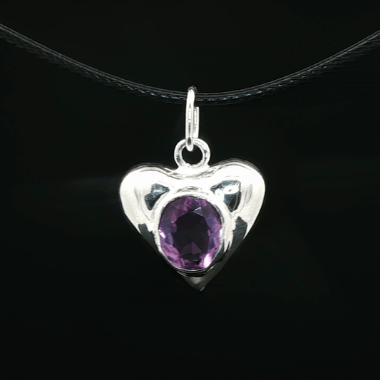 Heart Pendant with 10x8mm Amethyst in Sterling Silver - Le Dragon Argenté - Live Sale - 