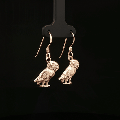Hellenic Style Owl Earrings – Mythology Inspired Antique Bronze Jewellery by Le Dragon Argenté