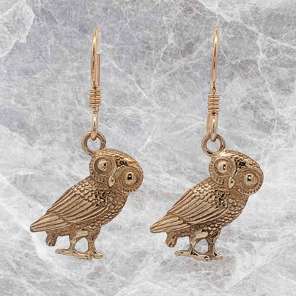 Hellenic Style Owl Earrings – Mythology Inspired Antique Bronze Jewellery by Le Dragon Argenté