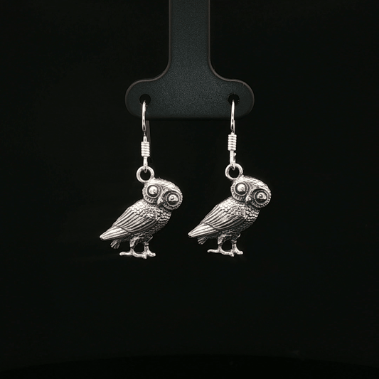 Hellenic Style Owl Earrings – Mythology Inspired Sterling Silver Jewellery by Le Dragon Argenté