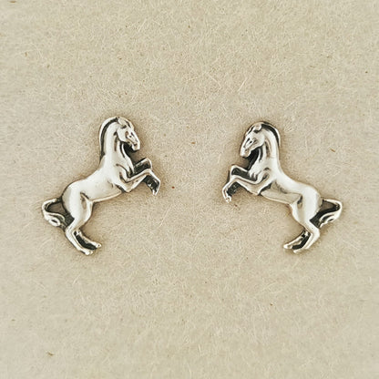 horse stud earrings, silver horse earrings, silver horse studs, silver horse stud earrings, horse jewelry, horse jewellery, horse earrings, small horse earrings, small horse studs, horse lover earrings, horse lover jewelry, horse lover jewellery, silver animal earrings, equestrian earrings, silver equestrian earrings, bucking mare earrings, small silver studs, small stud earrings, sterling silver studs, second hole earrings