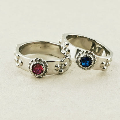 Howl and Sophie Ring Set in Stainless Steel with Faceted Imitation Gemstones - Le Dragon Argenté