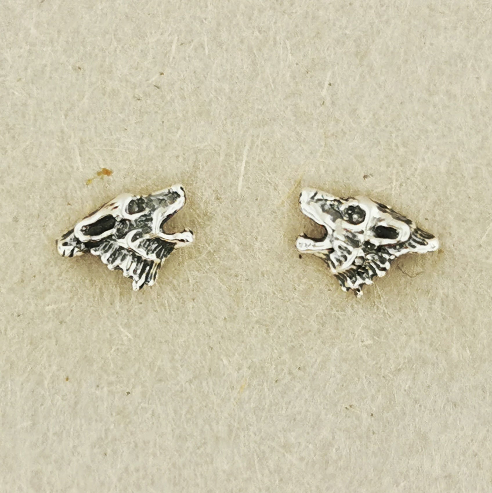 Howling Wolves Sterling Silver Earrings, Silver Wolf Earrings, Small Silver Wolf Earrings, Wolf Howling Earrings, Small Wolf Totem Earrings In Silver, Silver Wollf Stud Earrings, 925 Silver Wolf Earrings, Howl At The Moon Earrings