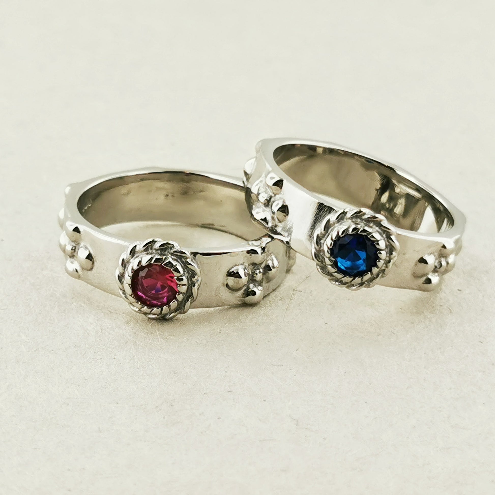 Howl and Sophie Ring Set in Stainless Steel with Faceted Imitation Gem
