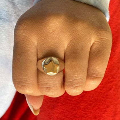 Two Tone Signet Ring in Sterling Silver with Bronze Moon or Star, Lunar Signet Ring, Crescent Moon Ring, Goddess Moon Ring, Silver Pagan Ring, Wiccan Silver Ring, Lunar Signet Ring, Sterling Silver Signet Ring, Crescent Moon Signet Ring