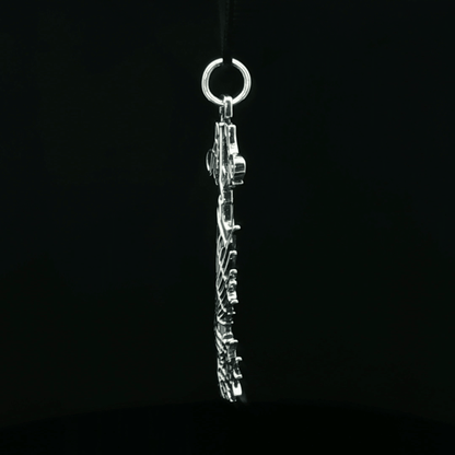 Stainless steel Ultima Keyblade pendant inspired by Kingdom Hearts, detailed gamer necklace with iconic fantasy weapon design by Le Dragon Argenté
