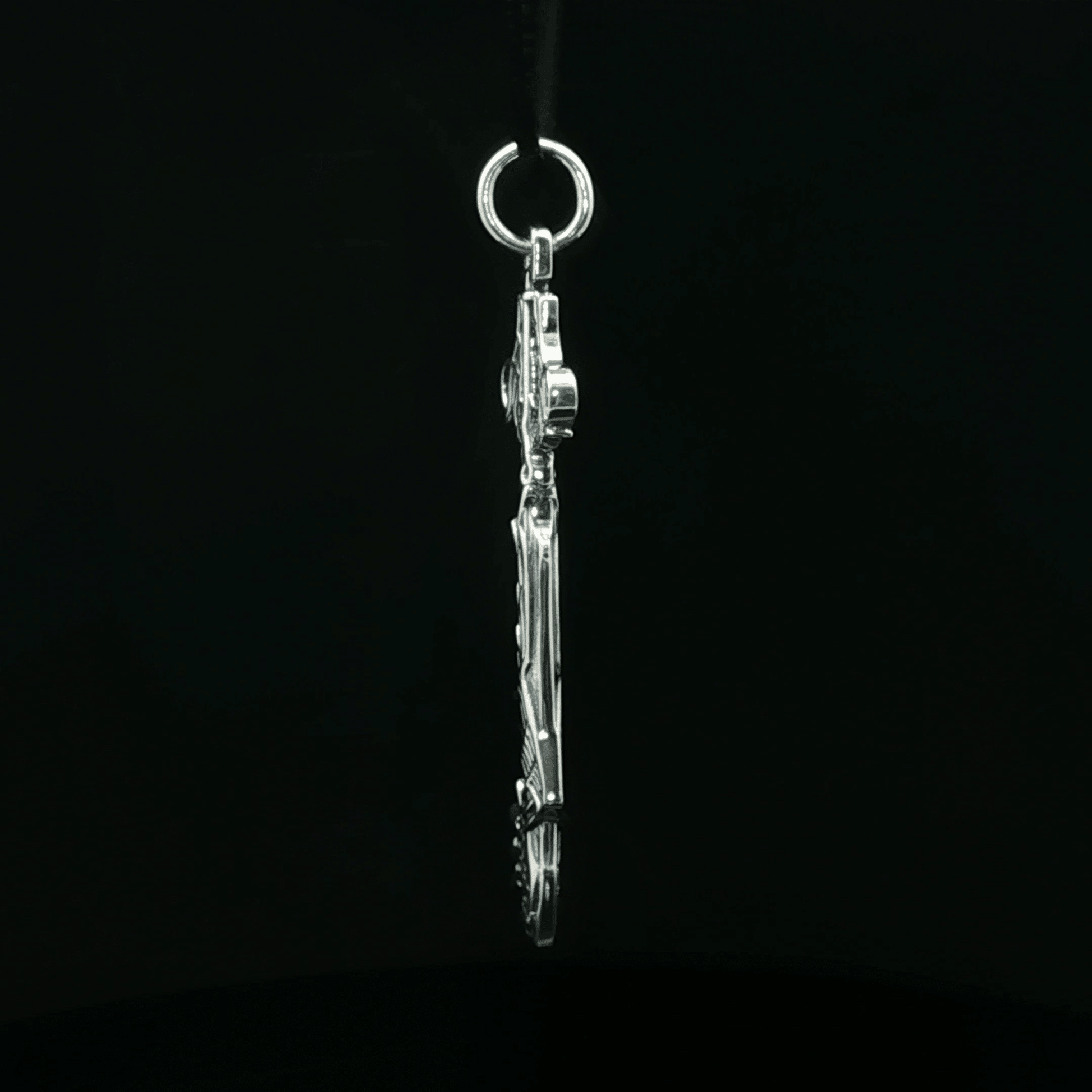 Stainless steel Ultima Keyblade pendant inspired by Kingdom Hearts, detailed gamer necklace with iconic fantasy weapon design by Le Dragon Argenté