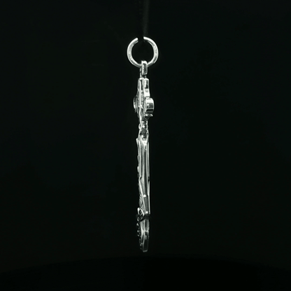 Stainless steel Ultima Keyblade pendant inspired by Kingdom Hearts, detailed gamer necklace with iconic fantasy weapon design by Le Dragon Argenté