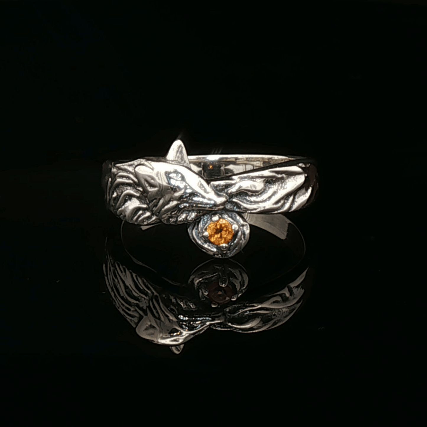 Kitsune Fox Gemstone Ring in Sterling Silver in Citrine - Le Dragon Argenté