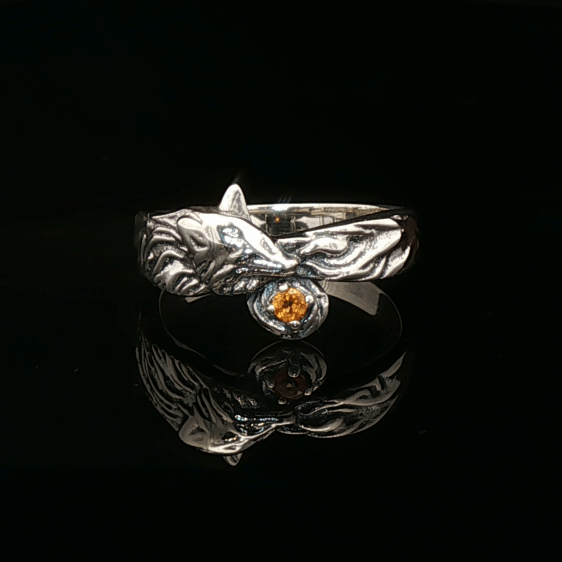 Kitsune Fox Gemstone Ring in Sterling Silver in Citrine - Le Dragon Argenté