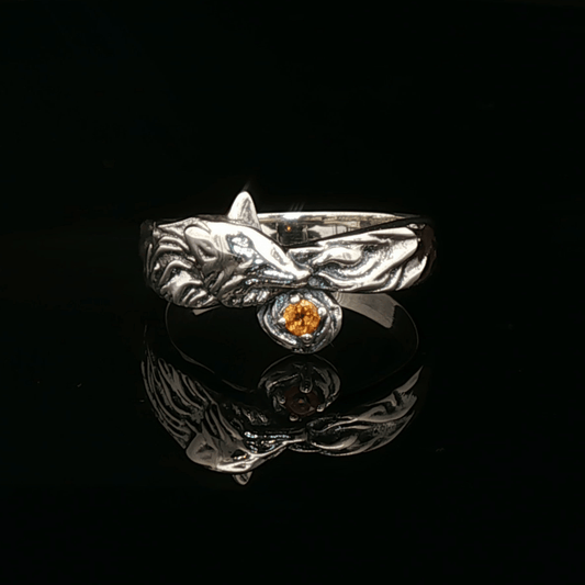 Kitsune Fox Gemstone Ring in Sterling Silver in Citrine - Le Dragon Argenté