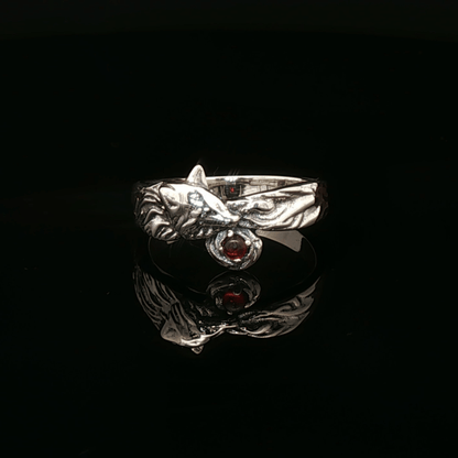 Kitsune Fox Gemstone Ring in Sterling Silver in Ruby - Le Dragon Argenté