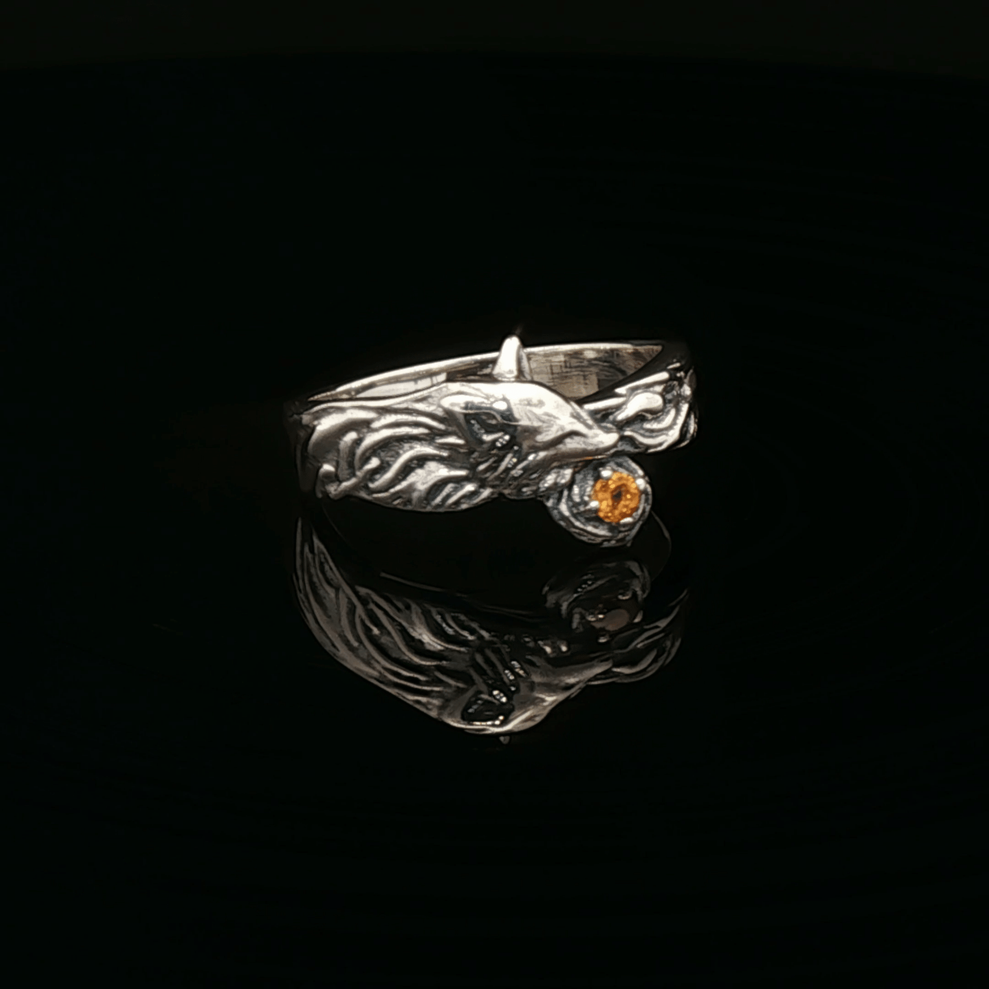 Kitsune Fox Gemstone Ring in Sterling Silver in Citrine - Le Dragon Argenté