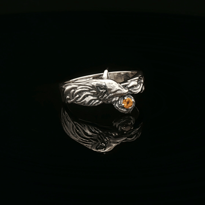 Kitsune Fox Gemstone Ring in Sterling Silver in Citrine - Le Dragon Argenté