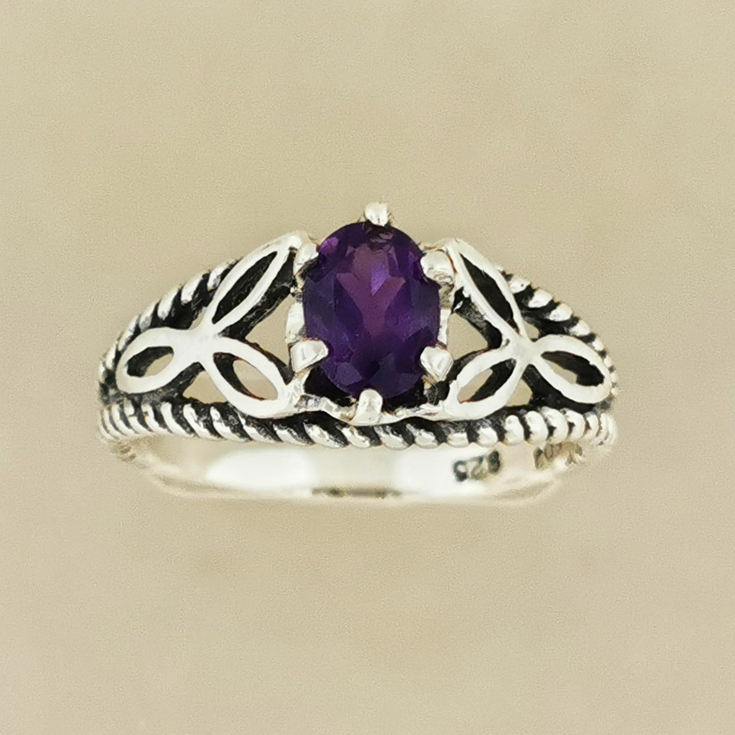 Celtic Triquetra Knotwork Gemstone Ring in Sterling Silver
