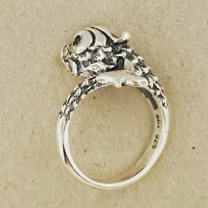 Vintage Stylized Koi Ring in Sterling Silver, Sterling Silver Koi Ring, Koi Fish Ring, Silver Goldfish Ring, Goldfish Ring, 3D Koi Ring, 3D Fish Ring, Silver Fish Ring, Good Luck Ring, Lucky Fish Ring, Good Luck Koi Ring, Koi Ring In Sterling Silver