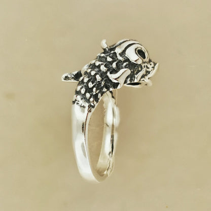 Vintage Stylized Koi Ring in Sterling Silver, Sterling Silver Koi Ring, Koi Fish Ring, Silver Goldfish Ring, Goldfish Ring, 3D Koi Ring, 3D Fish Ring, Silver Fish Ring, Good Luck Ring, Lucky Fish Ring, Good Luck Koi Ring, Koi Ring In Sterling Silver