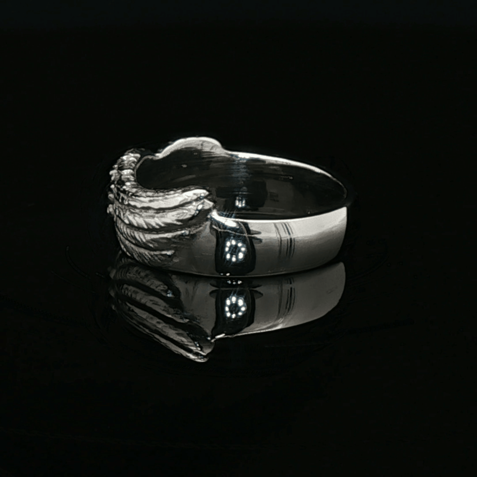 Ladies stainless steel Griever ring inspired by Final Fantasy VIII, bold lion emblem jewellery with a moody, iconic style by Le Dragon Argenté