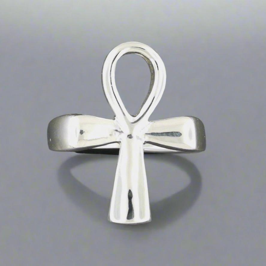 Large Ankh Ring in Sterling Silver or Antique Bronze - Le Dragon Argenté