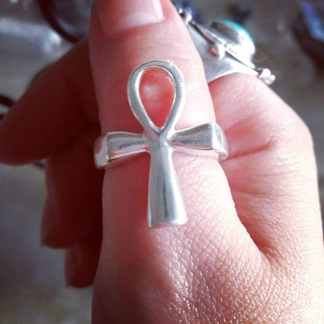 Large Ankh Ring in Sterling Silver or Antique Bronze - Le Dragon Argenté