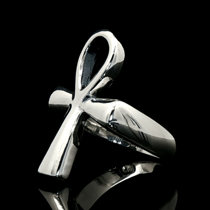 Large Ankh Ring in Sterling Silver or Antique Bronze with Egyptian Symbol Design - Le Dragon Argenté